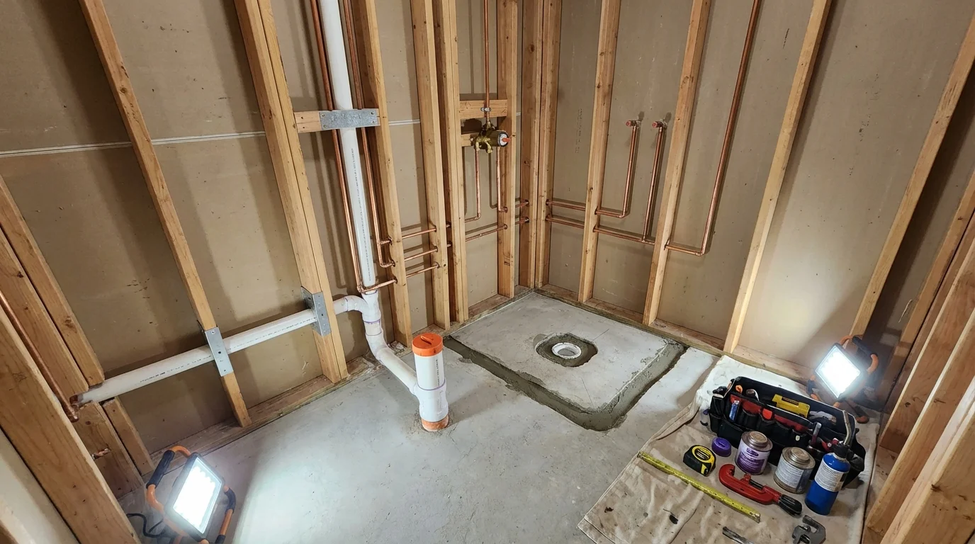 Bathroom rough-in plumbing during remodel by Johns Plumbing LLC in Magna