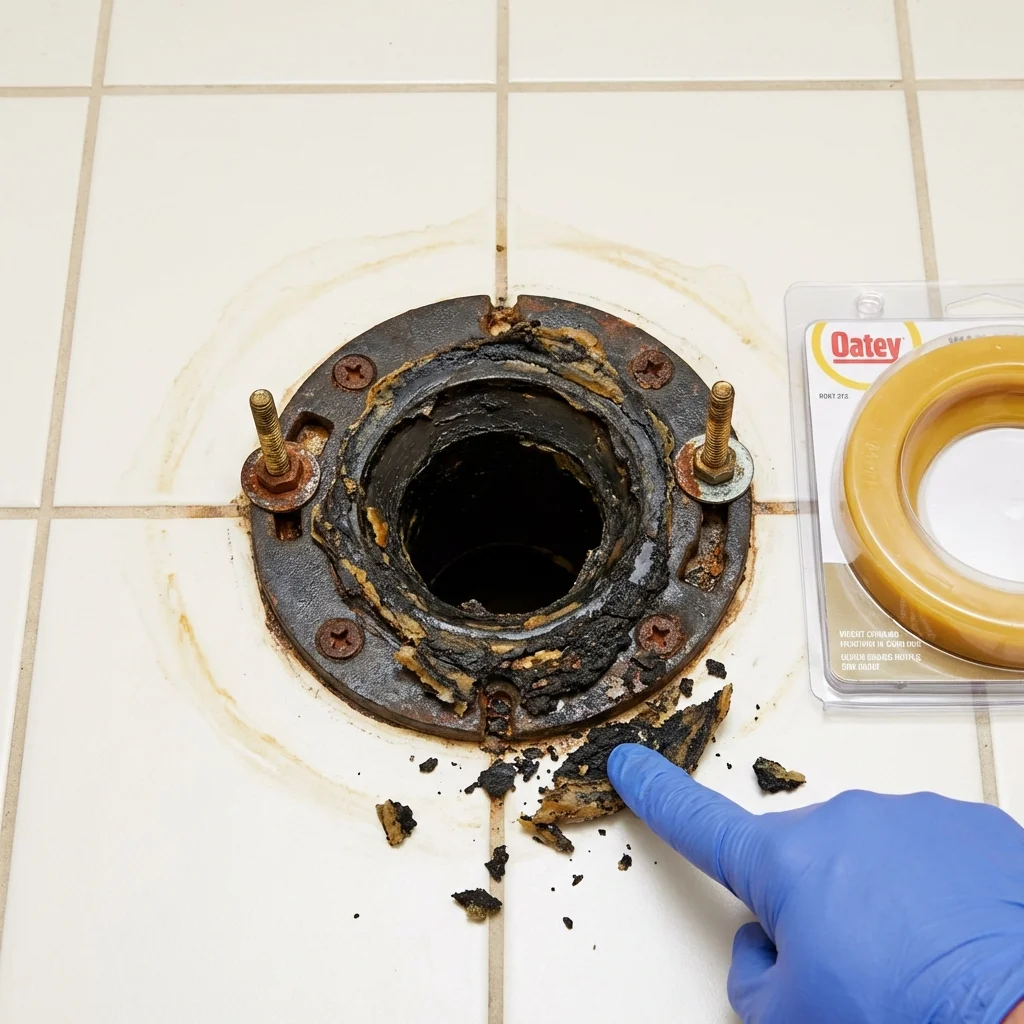 Failed wax ring showing water seepage at the base of a toilet in a Magna, UT home